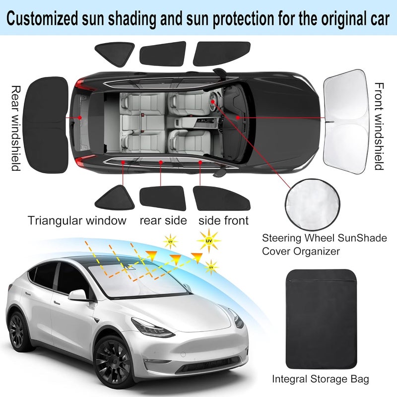 TINGLU Window Shades for Tesla Model Y 2020-2024 2025 Accessories Car Side Full Windows Rear Triangular Windshield Sun Shade Sun UV Rays & Privacy Protection for Camping,Napping,and Relaxing 8PCS - Image 3
